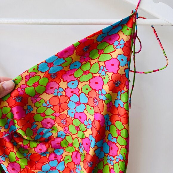 Frankies Bikinis Doll Face Silk Dress, multi color floral print, Size S O38 - Picture 5 of 10